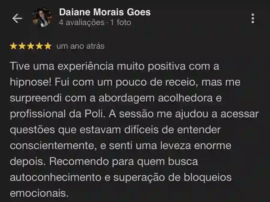 Depoimento de Daiane Morais Goes sobre a Poliana Santos no Google