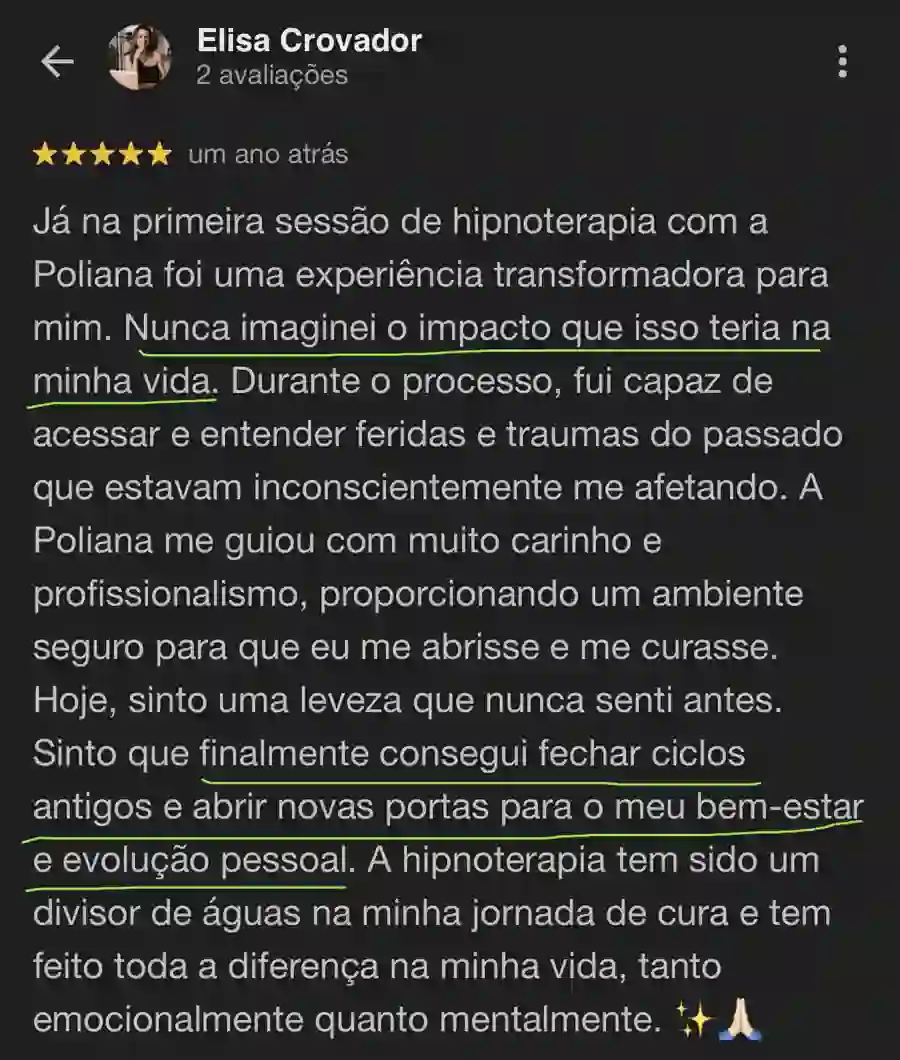 Depoimento de Elisa Crovador sobre a Poliana Santos no Google