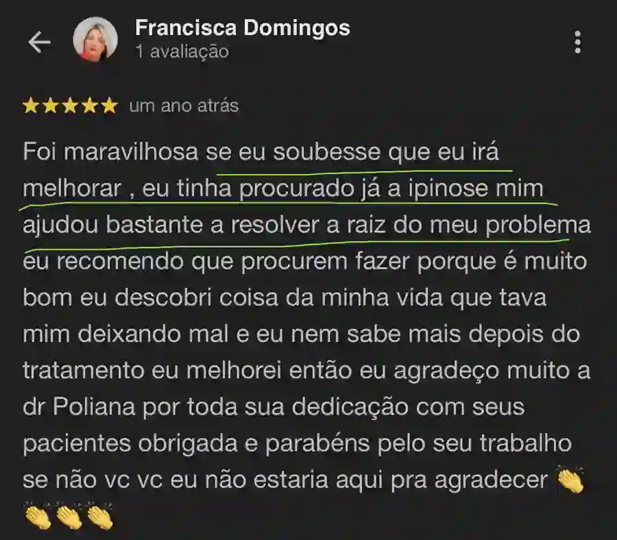 Depoimento de Francisca Domingos sobre a Poliana Santos no Google