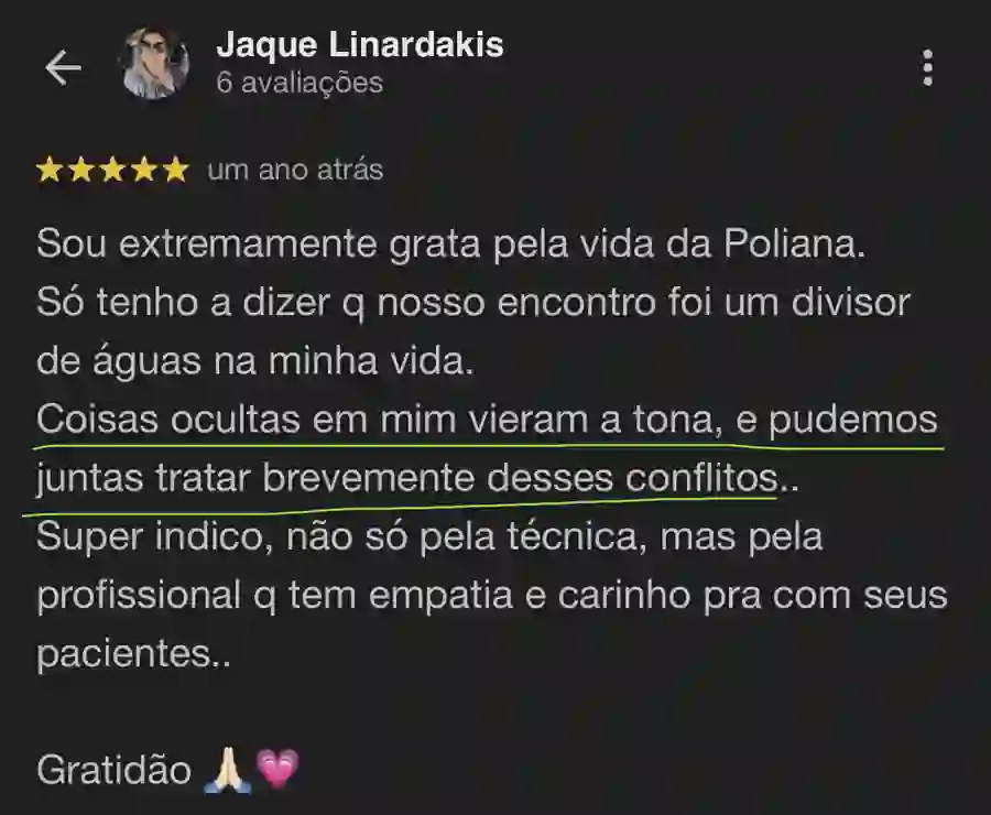 Depoimento de Jaque Linardakis sobre a Poliana Santos no Google