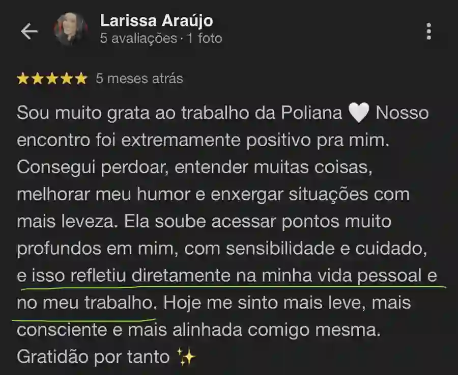 Depoimento de Larissa Araújo sobre a Poliana Santos no Google