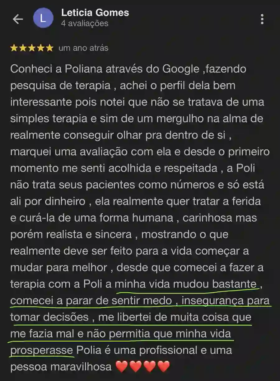 Depoimento de Leticia Gomes sobre a Poliana Santos no Google